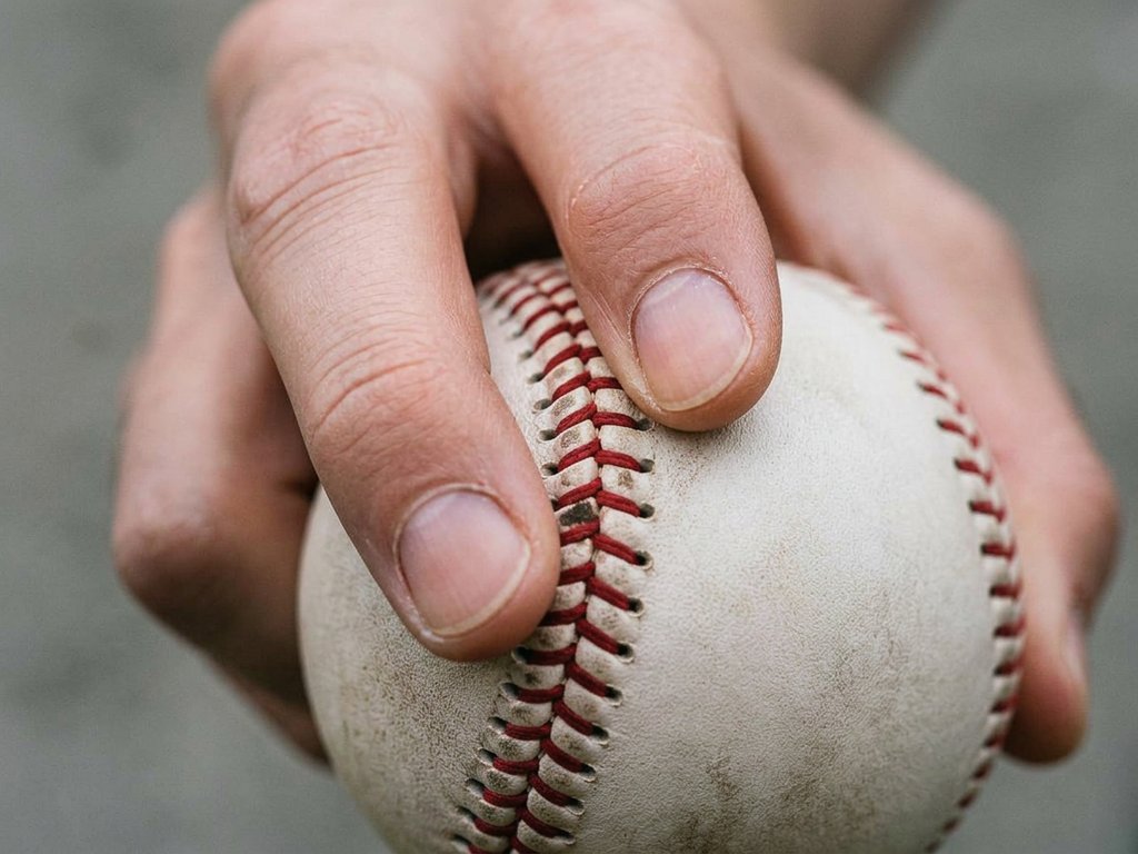 Close-up of a slider grip with fingers shifted to the outside third of the ball